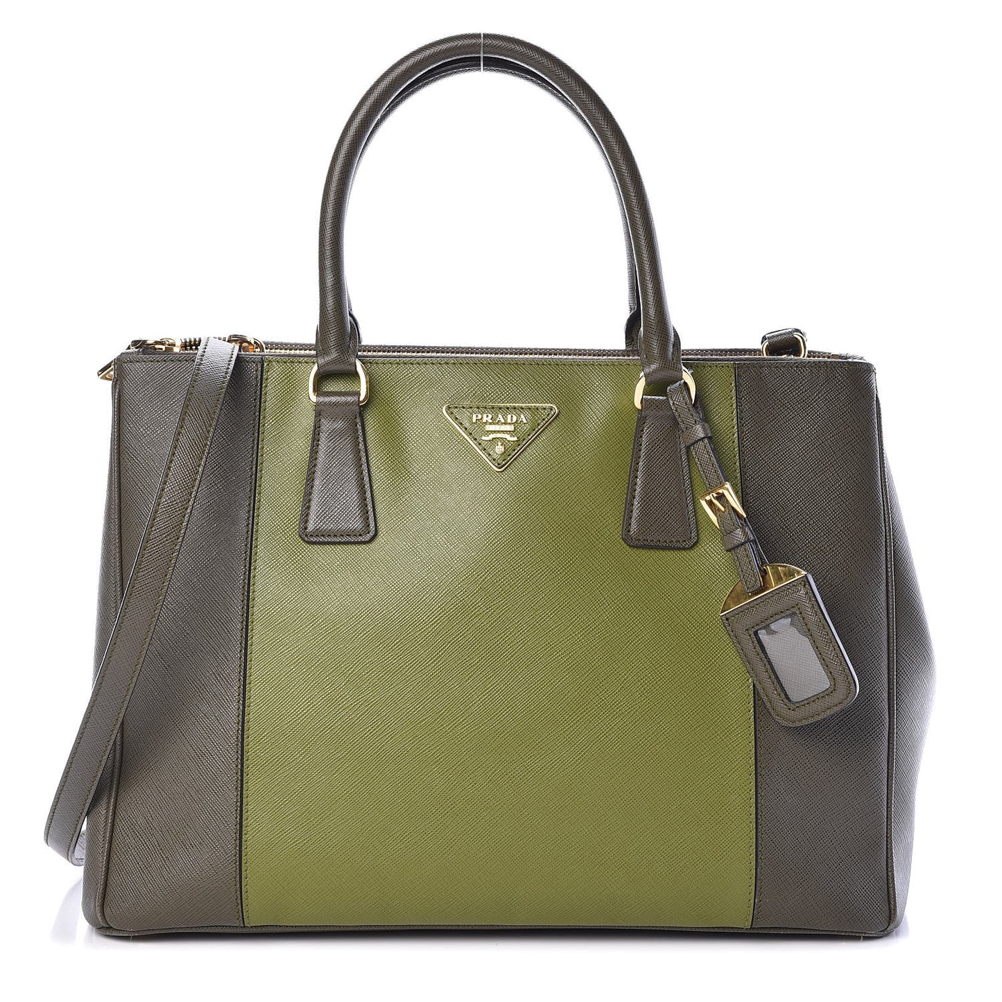 Saffiano Lux Colorblock Medium Galleria Double Zip Tote Edera Militare