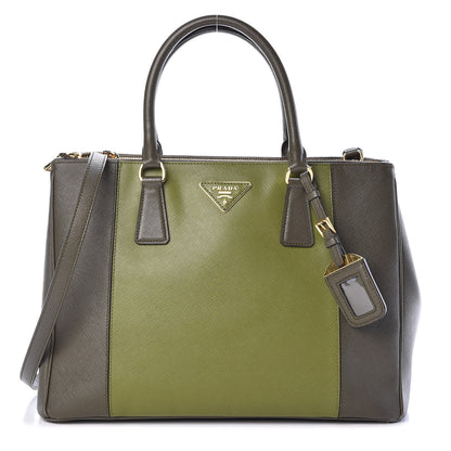 Prada Saffiano Lux Colorblock Medium Galleria Double Zip Tote Edera Militare 1 of 10