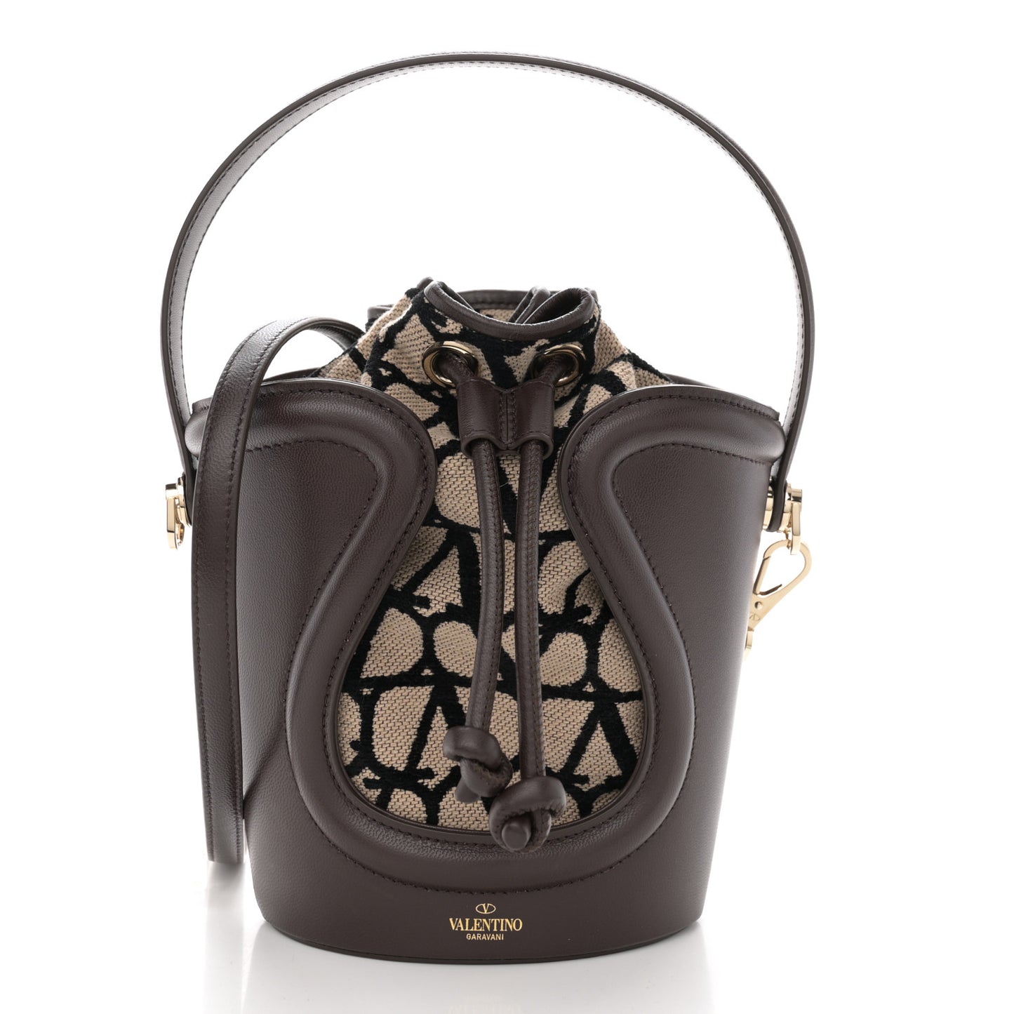 Toile Iconographe Nappa Mini Vlogo Signature Bucket Bag Naturale Black Fondant