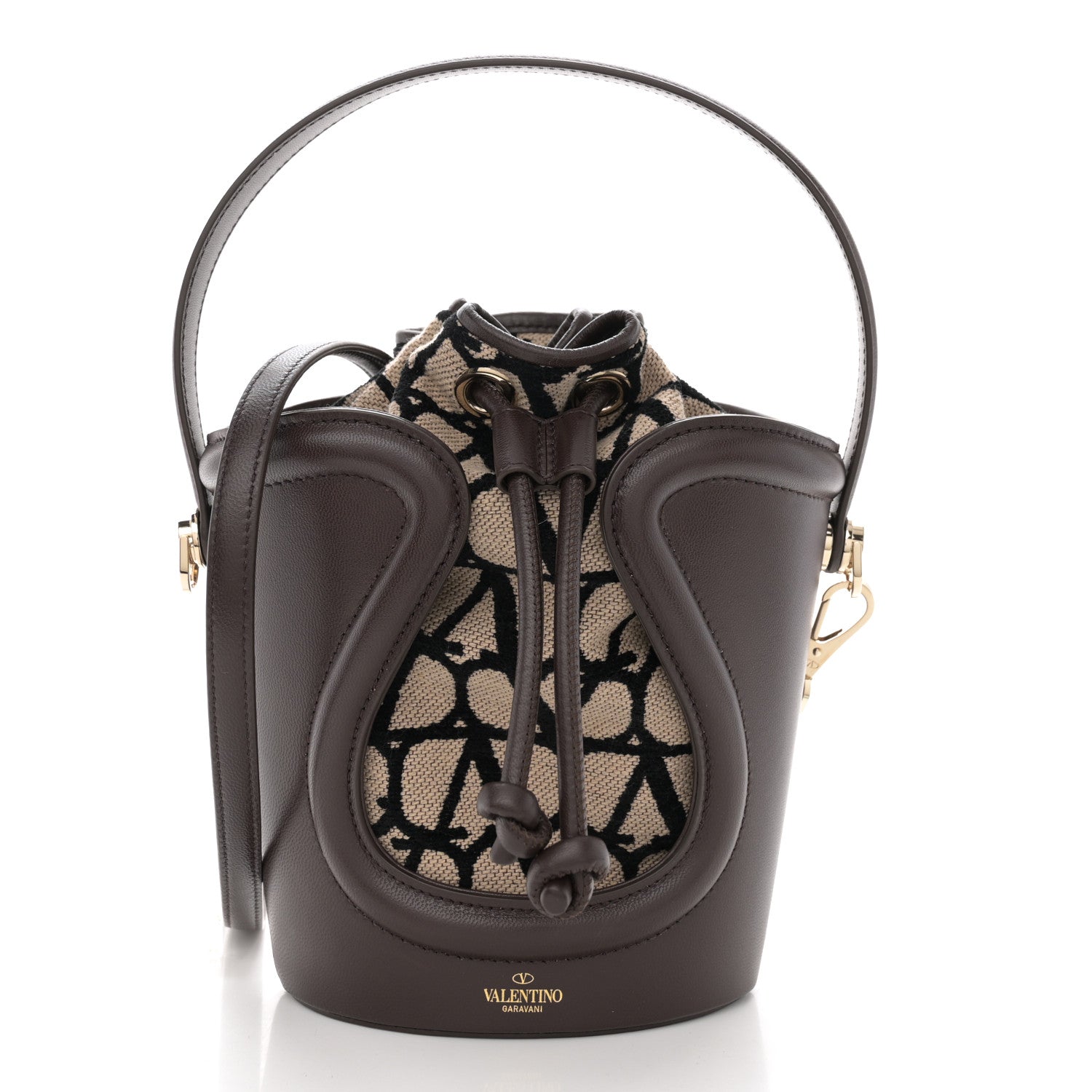 Valentino Garavani Toile Iconographe Nappa Mini Vlogo Signature Bucket Bag Naturale Black Fondant 1 of 9