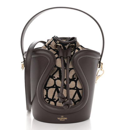 Valentino Garavani Toile Iconographe Nappa Mini Vlogo Signature Bucket Bag Naturale Black Fondant 1 of 9