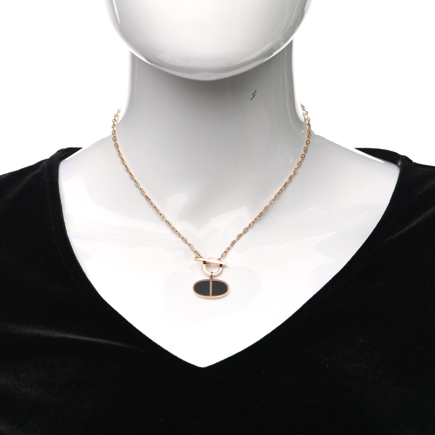 Hermes 18K Rose Gold Black Ceramic GM Chaine D'Ancre Verso Pendant Necklace 2 of 6