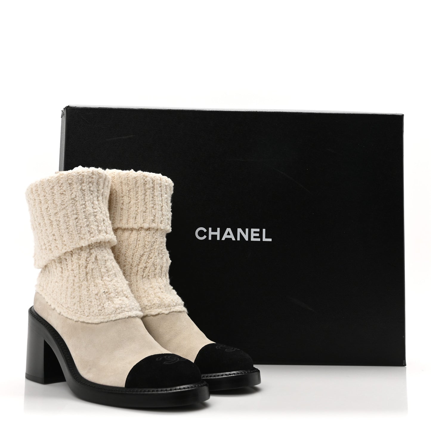 Suede Knit Boots 38.5 Ivory Light Gray Black