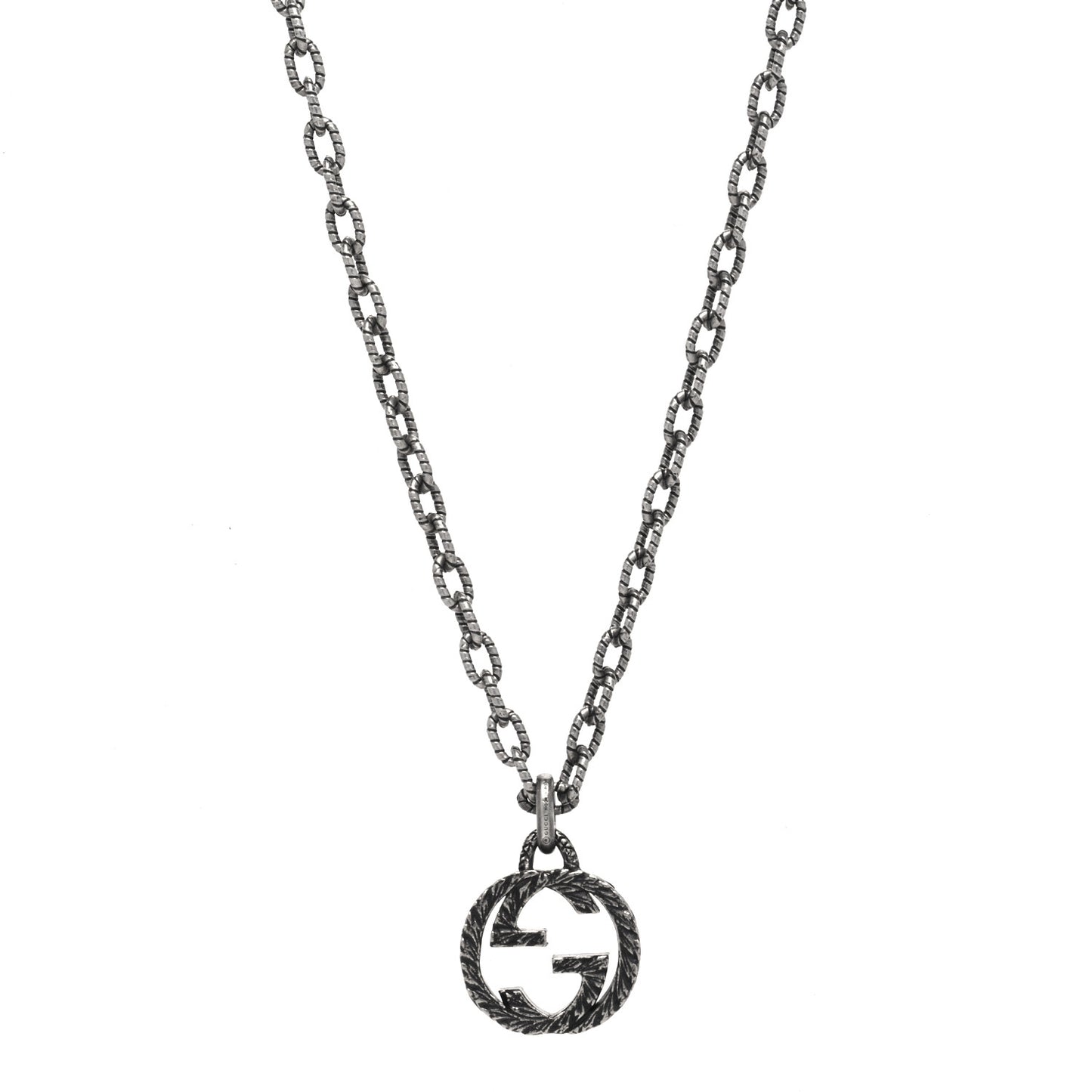 Sterling Silver Small Textured Interlocking G Pendant Necklace