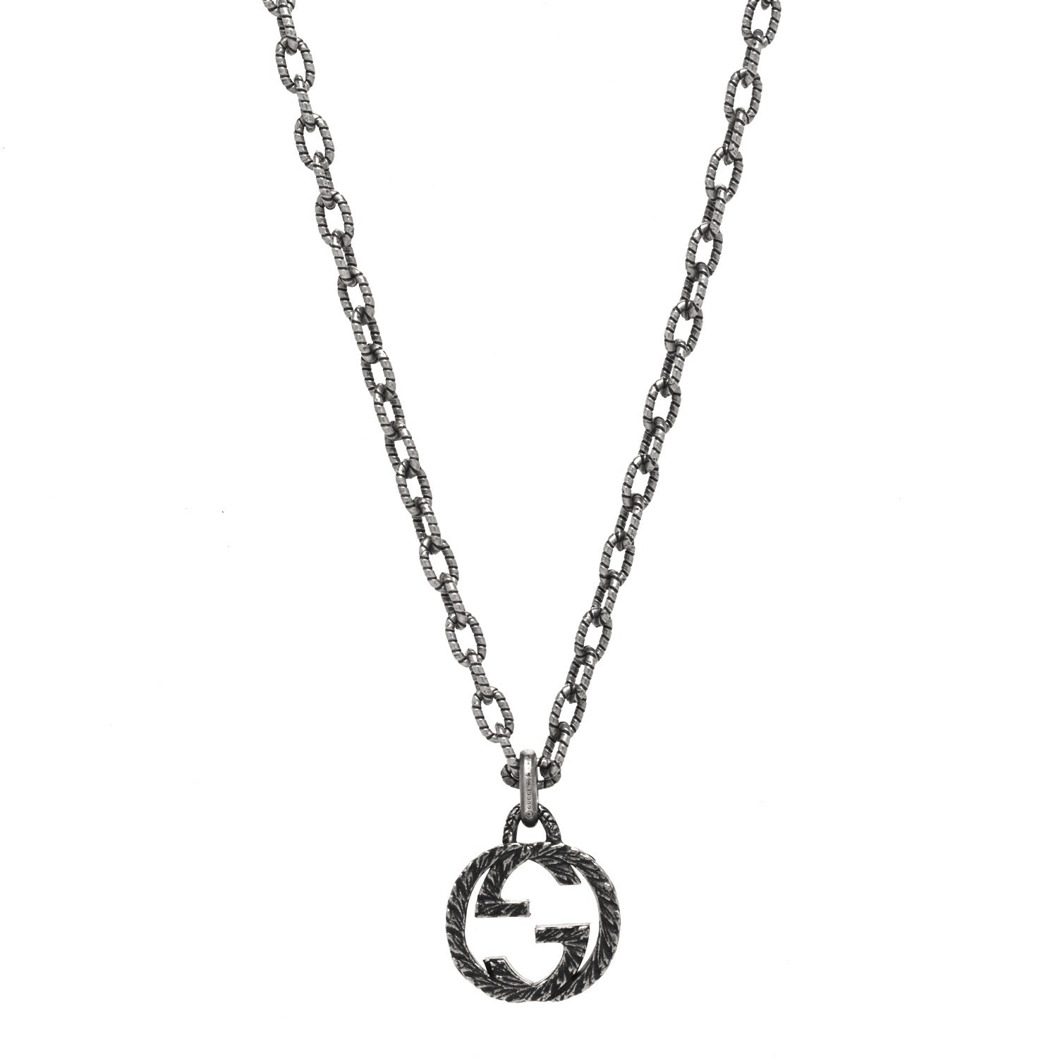 Gucci Sterling Silver Small Textured Interlocking G Pendant Necklace 1 of 5