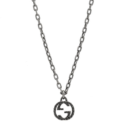 Gucci Sterling Silver Small Textured Interlocking G Pendant Necklace 1 of 5