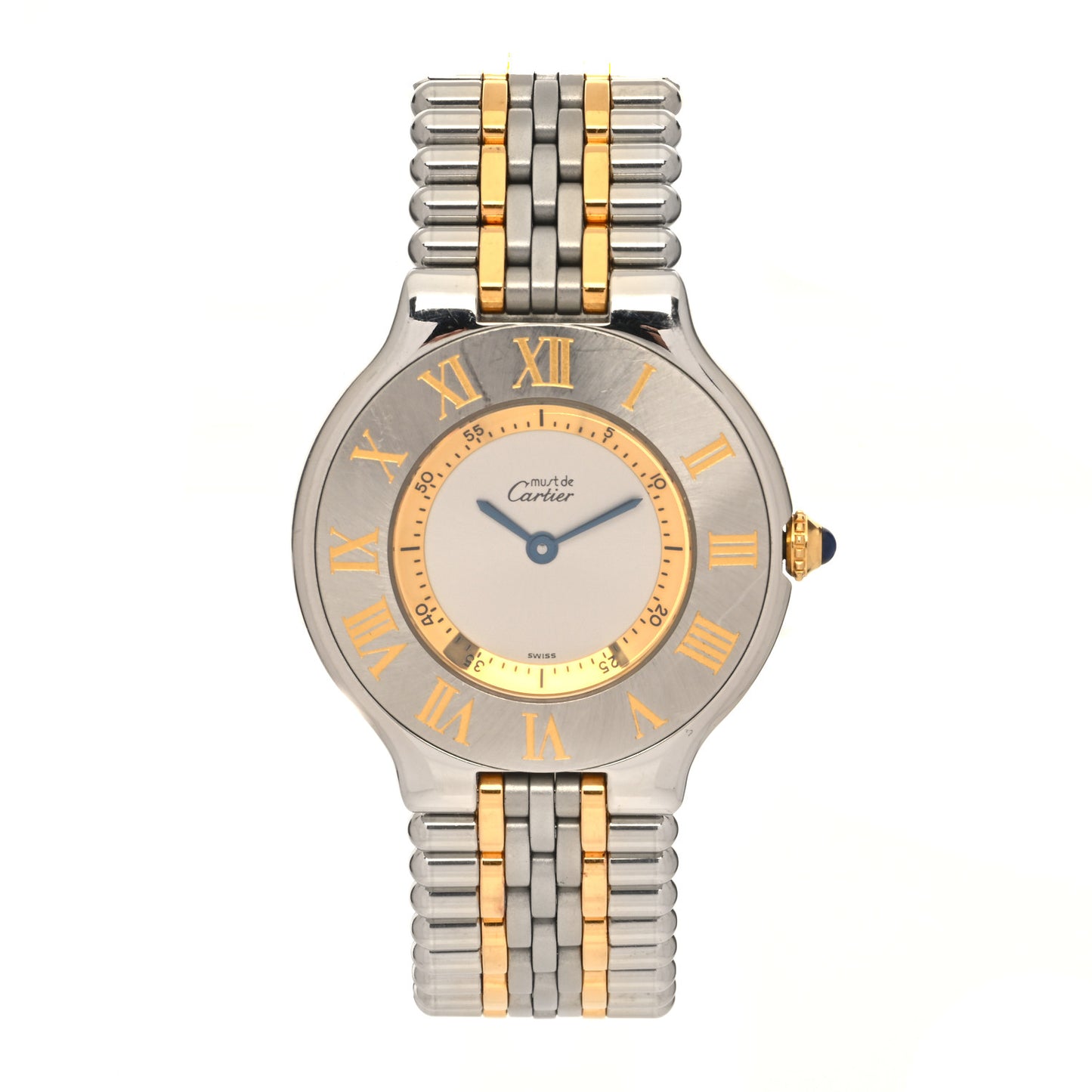 Stainless Steel 18K Yellow Gold 31mm Must De 21 Bullet Link Quartz Watch
