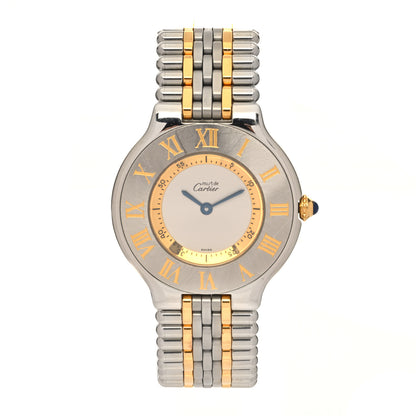 Cartier Stainless Steel 18K Yellow Gold 31mm Must De 21 Bullet Link Quartz Watch 1 of 4