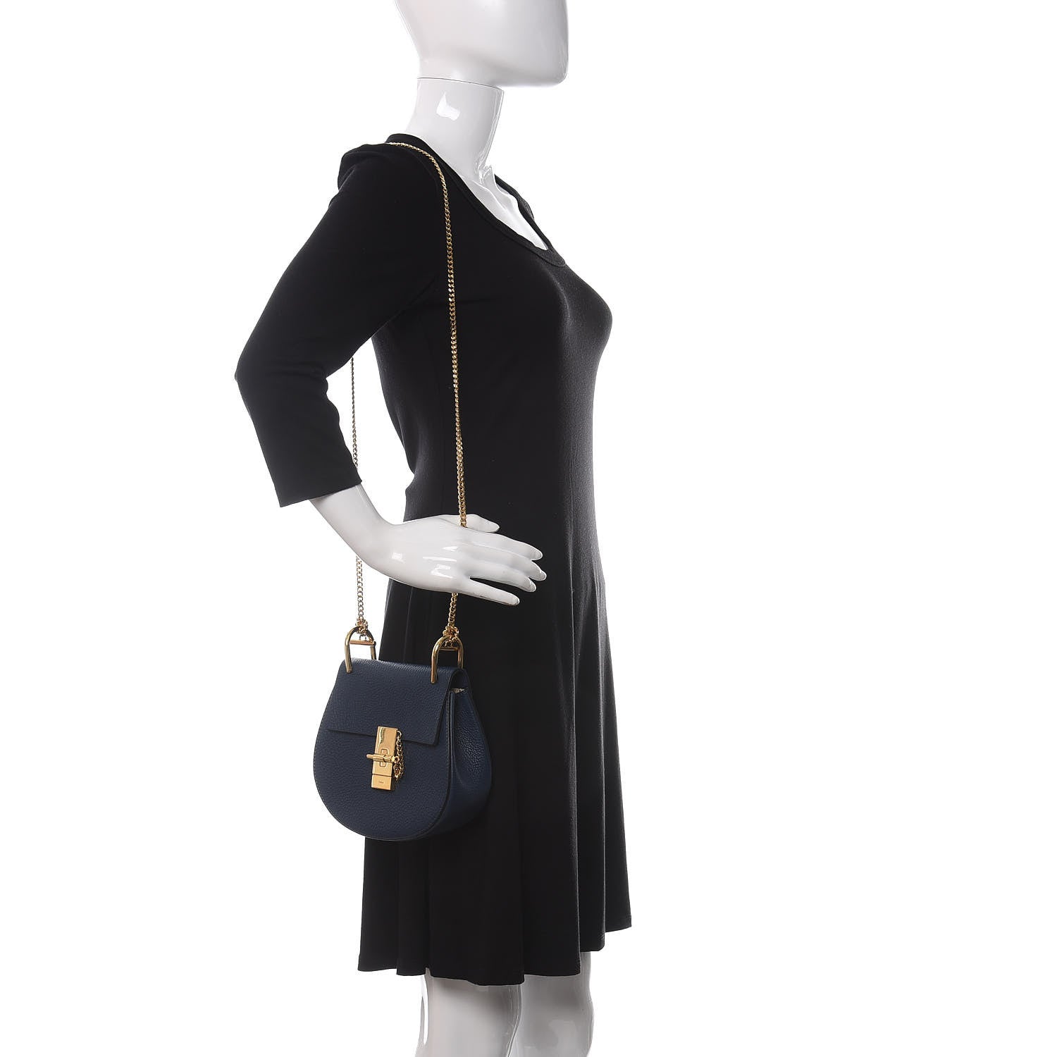 Chloe Grained Lambskin Mini Drew Shoulder Bag Royal Navy 2 of 9