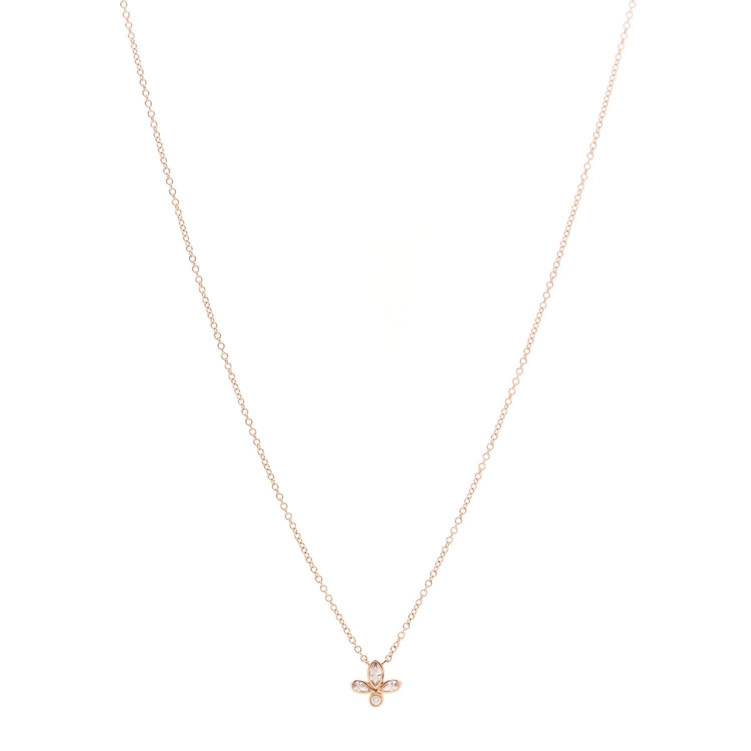 Tiffany 18K Rose Gold Diamond Fleur de Lis Pendant Necklace 1 of 5