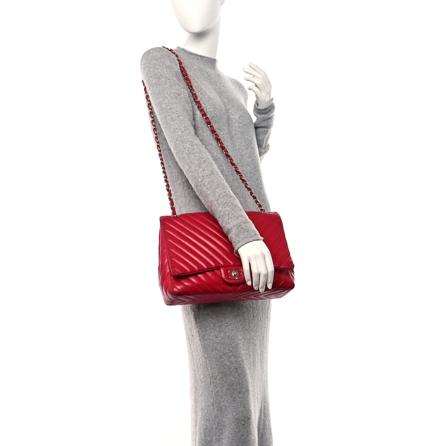 Lambskin Chevron Quilted Maxi Single Flap Red