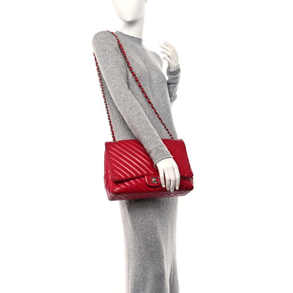 Chanel Lambskin Chevron Quilted Maxi Single Flap Red 2 of 17