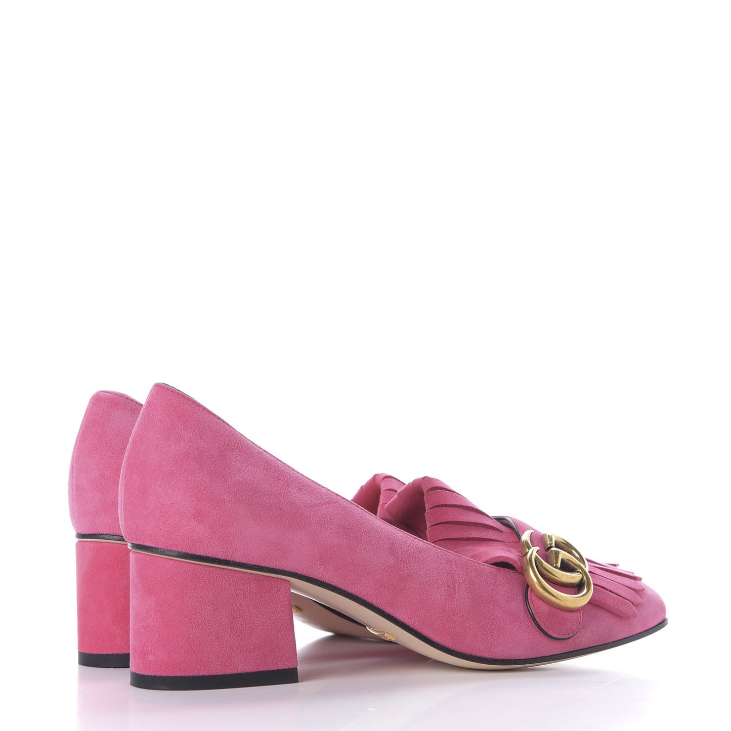 Kid Scamosciato GG Marmont Fringe 50mm Loafer Pumps 36.5 Hot Pink