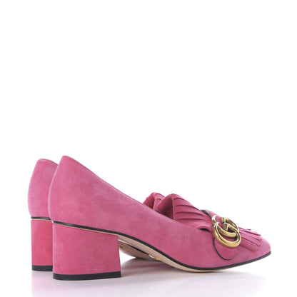 Gucci Kid Scamosciato GG Marmont Fringe 50mm Loafer Pumps 36.5 Hot Pink 4 of 11