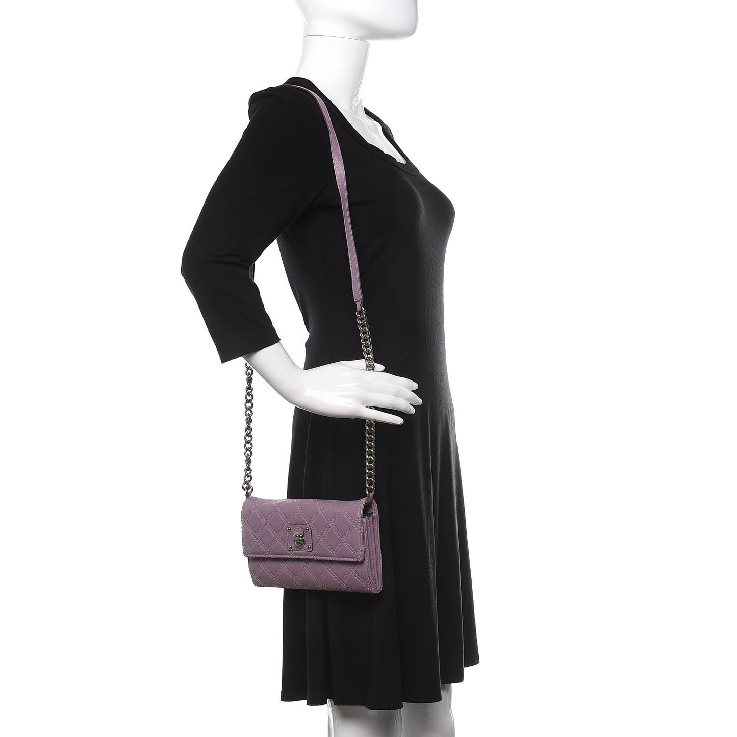 Lambskin Quilted Chain Wallet Light Purple