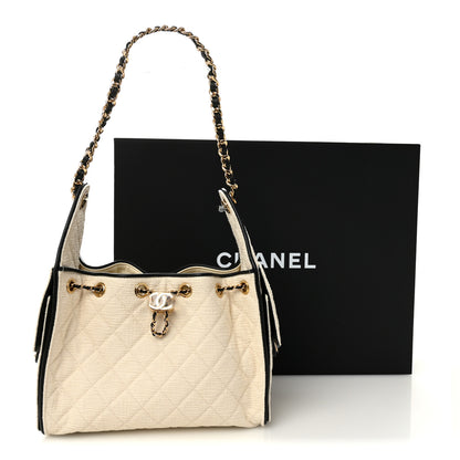 Chanel Canvas Calfskin Quilted Small Chanel 25 Handbag Ecru Black 11 of 11