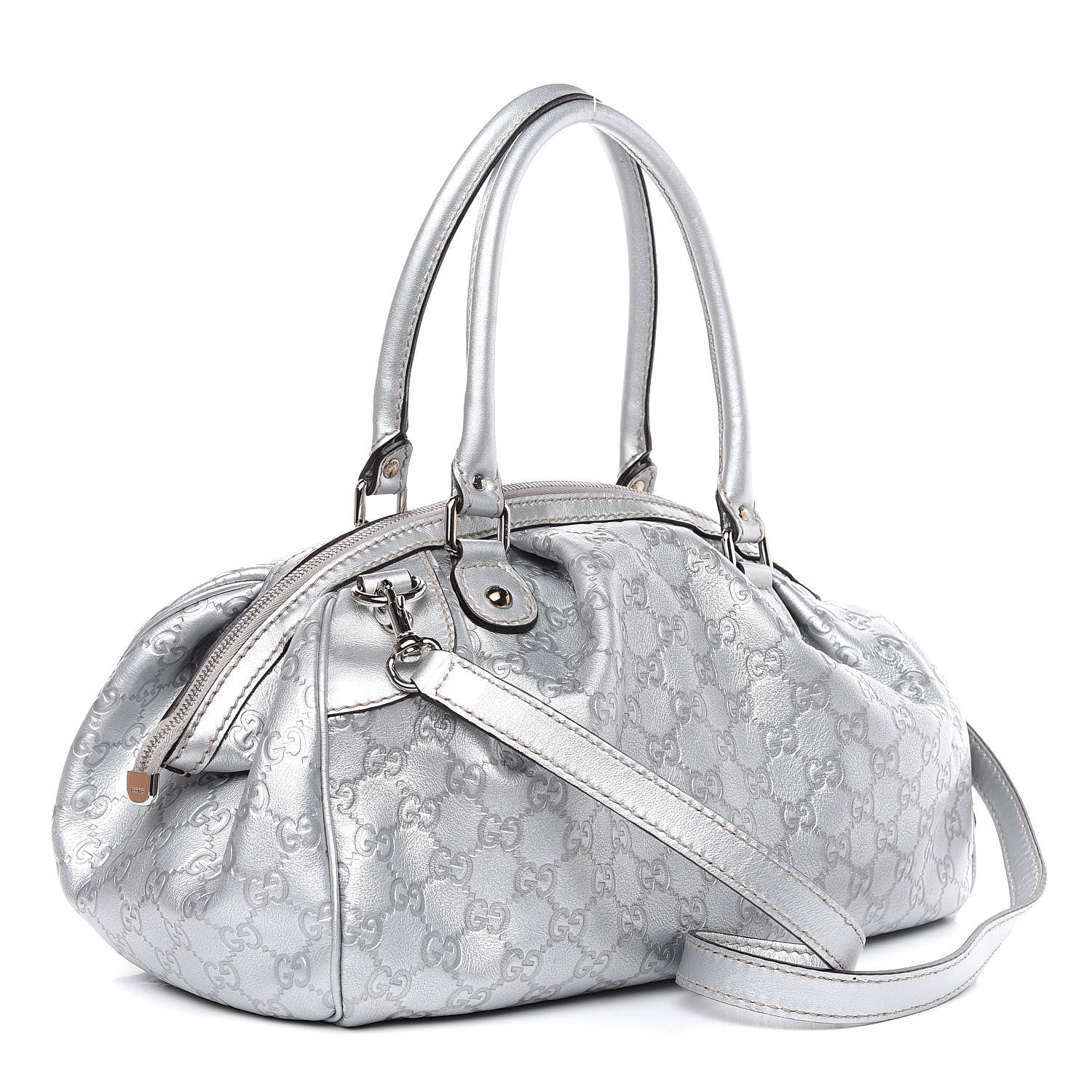 Gucci Metallic Guccissima Medium Sukey Boston Silver 3 of 11