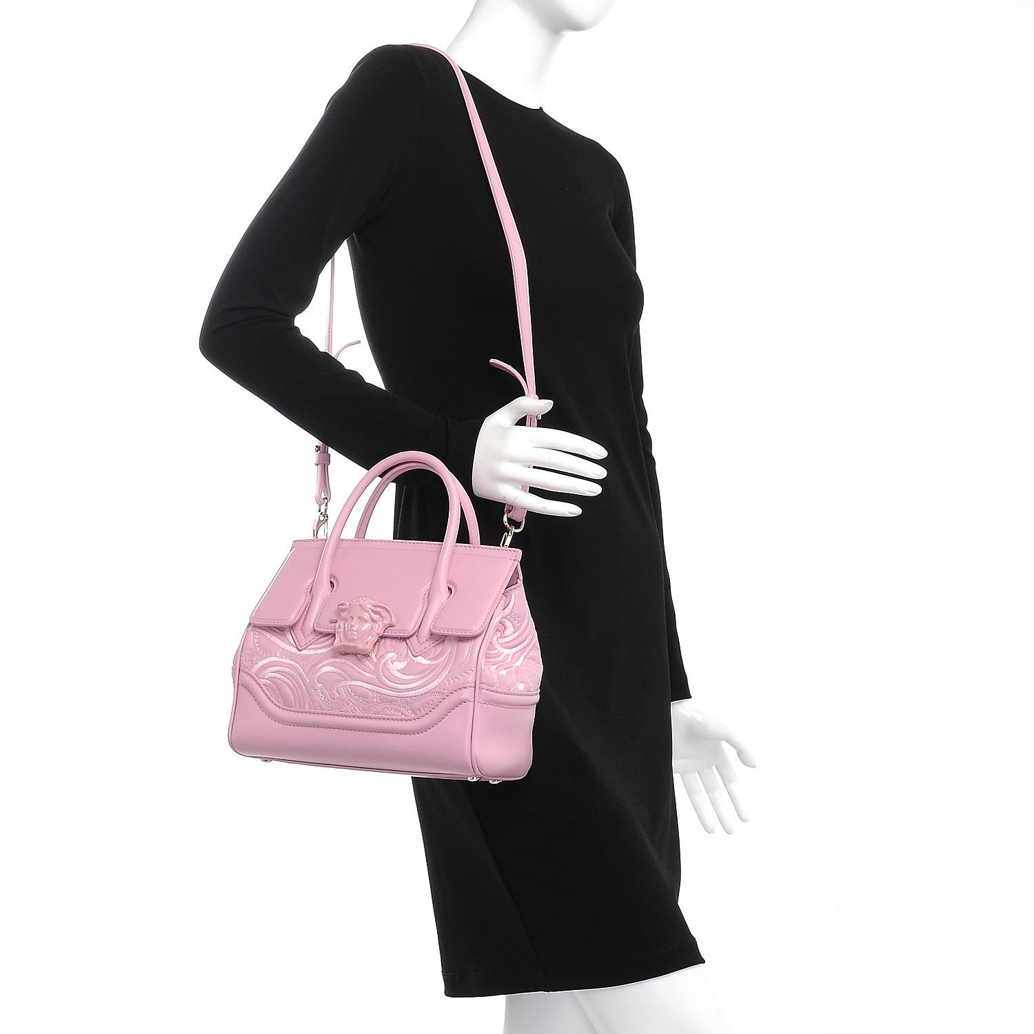 Versace Calfskin Embroidered Medium Baroque Palazzo Empire Bag Pink 2 of 9