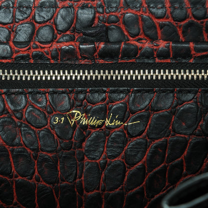 3.1 Phillip Lim 3.1 Calf Hair Calfskin Crocodile Embossed Medium Pashli Satchel Antique Red Black 6 of 8