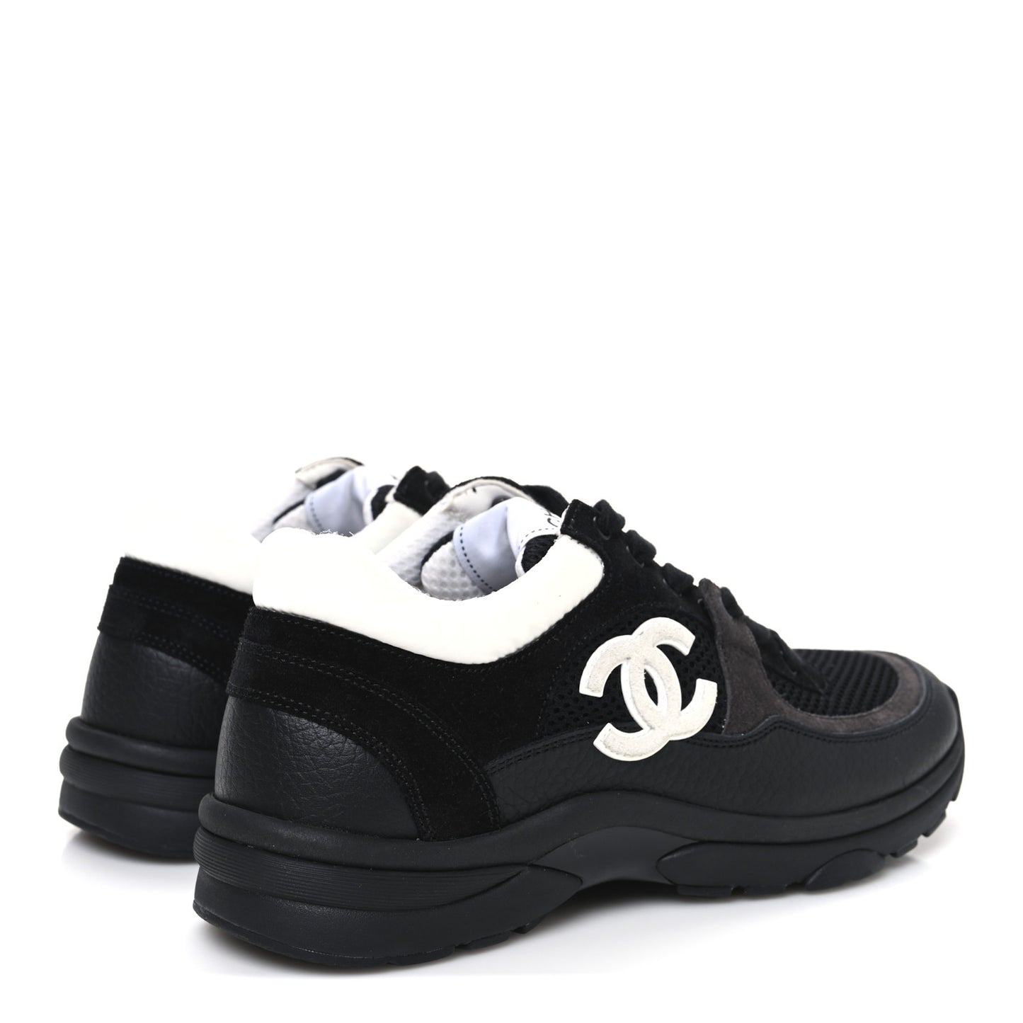 Mesh Suede Grained Calfskin Womens CC Sneakers 37 Black Brown