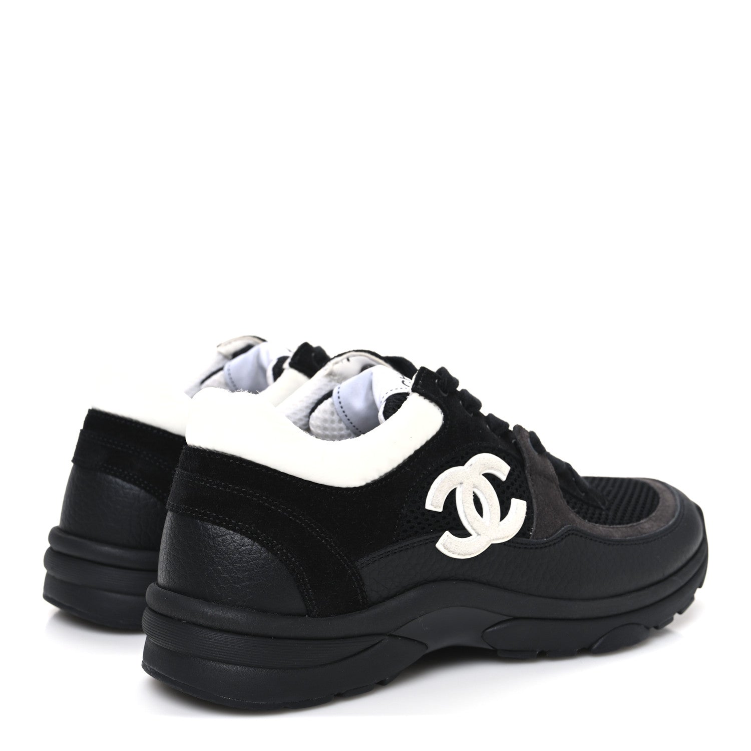 Chanel Mesh Suede Grained Calfskin Womens CC Sneakers 37 Black Brown 5 of 9