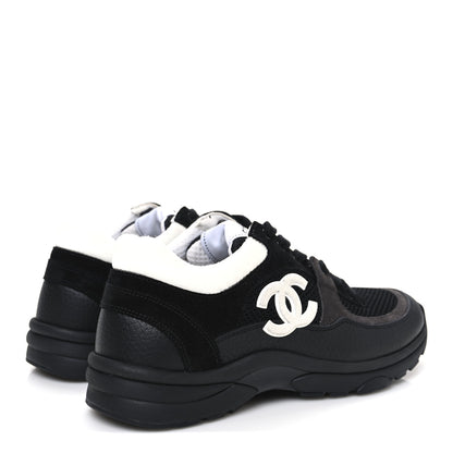 Chanel Mesh Suede Grained Calfskin Womens CC Sneakers 37 Black Brown 5 of 9