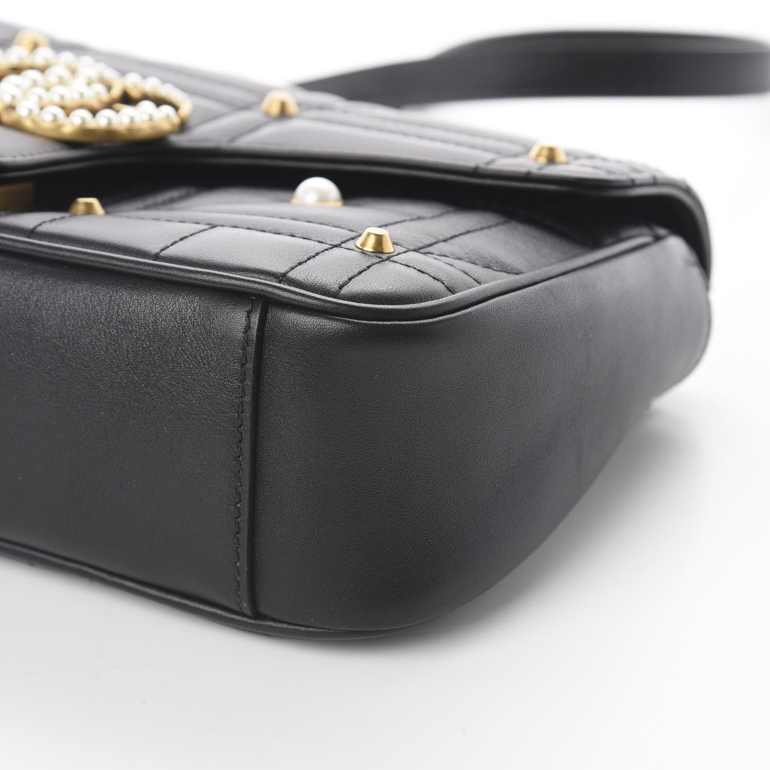 Gucci Calfskin Matelasse Studded Small Pearly GG Marmont Shoulder Bag Black 6 of 8