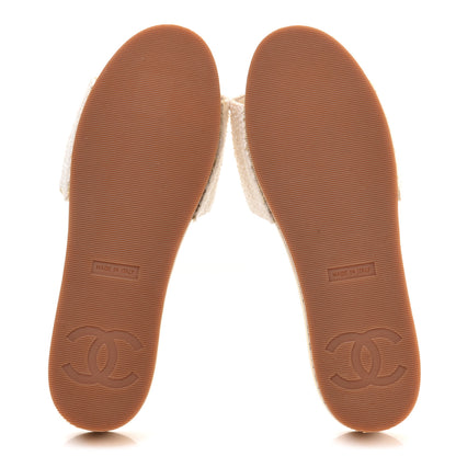 Chanel Tweed Cork CC Mule Sandals 37 White Black 5 of 7