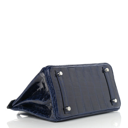 Hermes Shiny Niloticus Crocodile Birkin 25 Bleu Saphir 4 of 20
