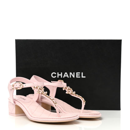 Chanel Lambskin Chain CC Logo Thong Sandals 38 Light Pink 9 of 9
