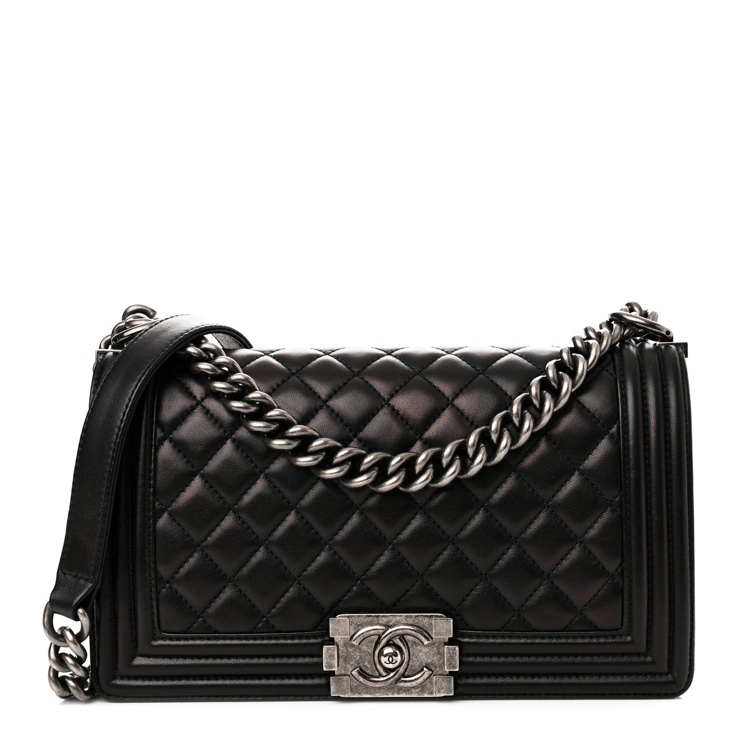 Lambskin Quilted Medium Boy Flap Black