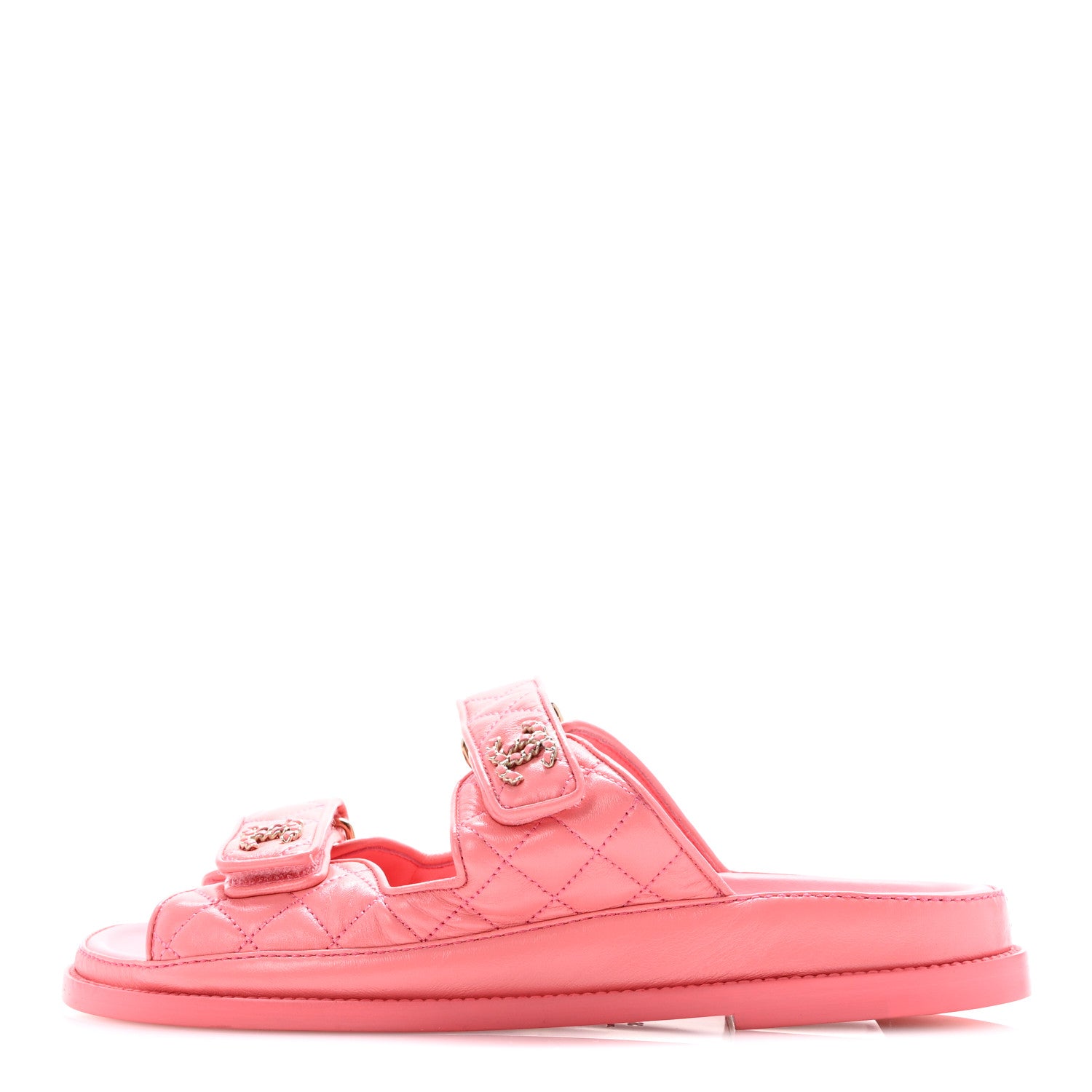 Chanel Lambskin Quilted Velcro Dad Chain CC Slide Sandals 39 Pink 1 of 9