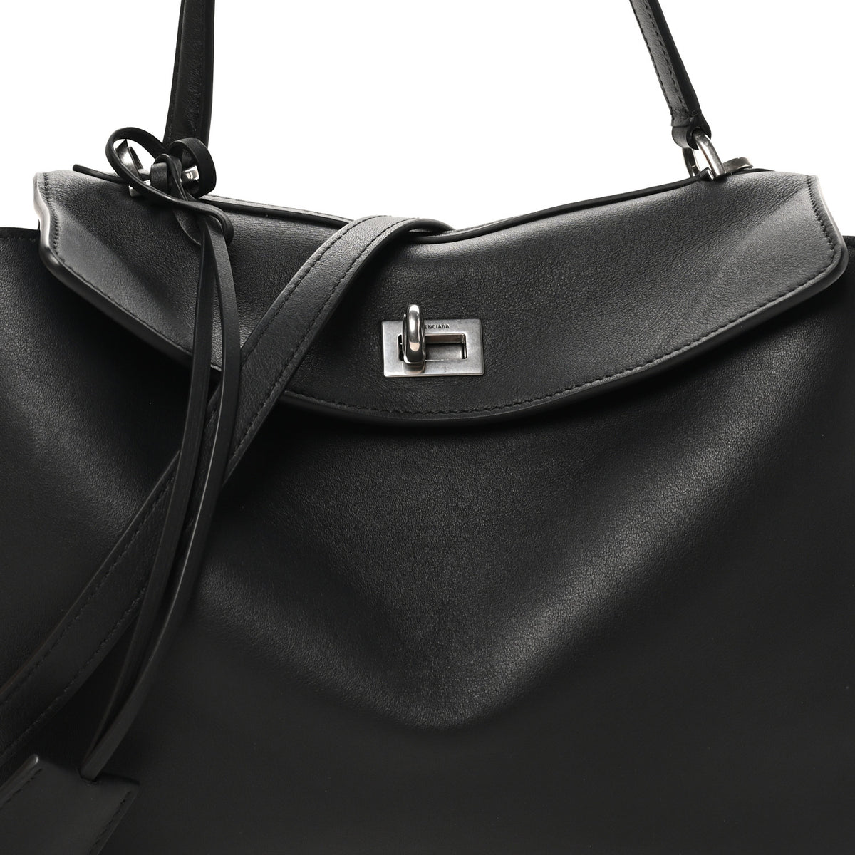 Natural Smooth Calfskin Small Rodeo Top Handle Handbag Black