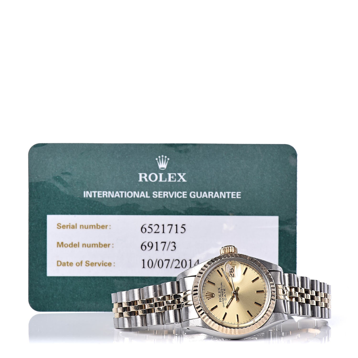 Rolex Stainless Steel 14K Yellow Gold 26mm Oyster Perpetual Date Watch Champagne 6917 7 of 7