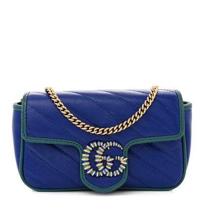 Gucci Azalea Calfskin Enamel Matelasse Diagonal Super Mini Torchon GG Marmont Shoulder Bag Imperial Blue Pavone 1 of 12