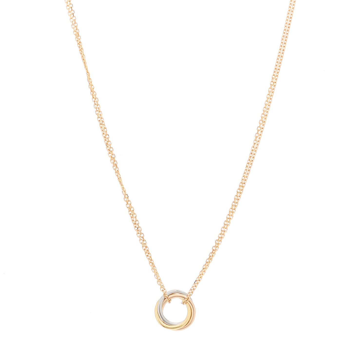 18K Pink Yellow White Gold Trinity Double Chain Pendant Necklace