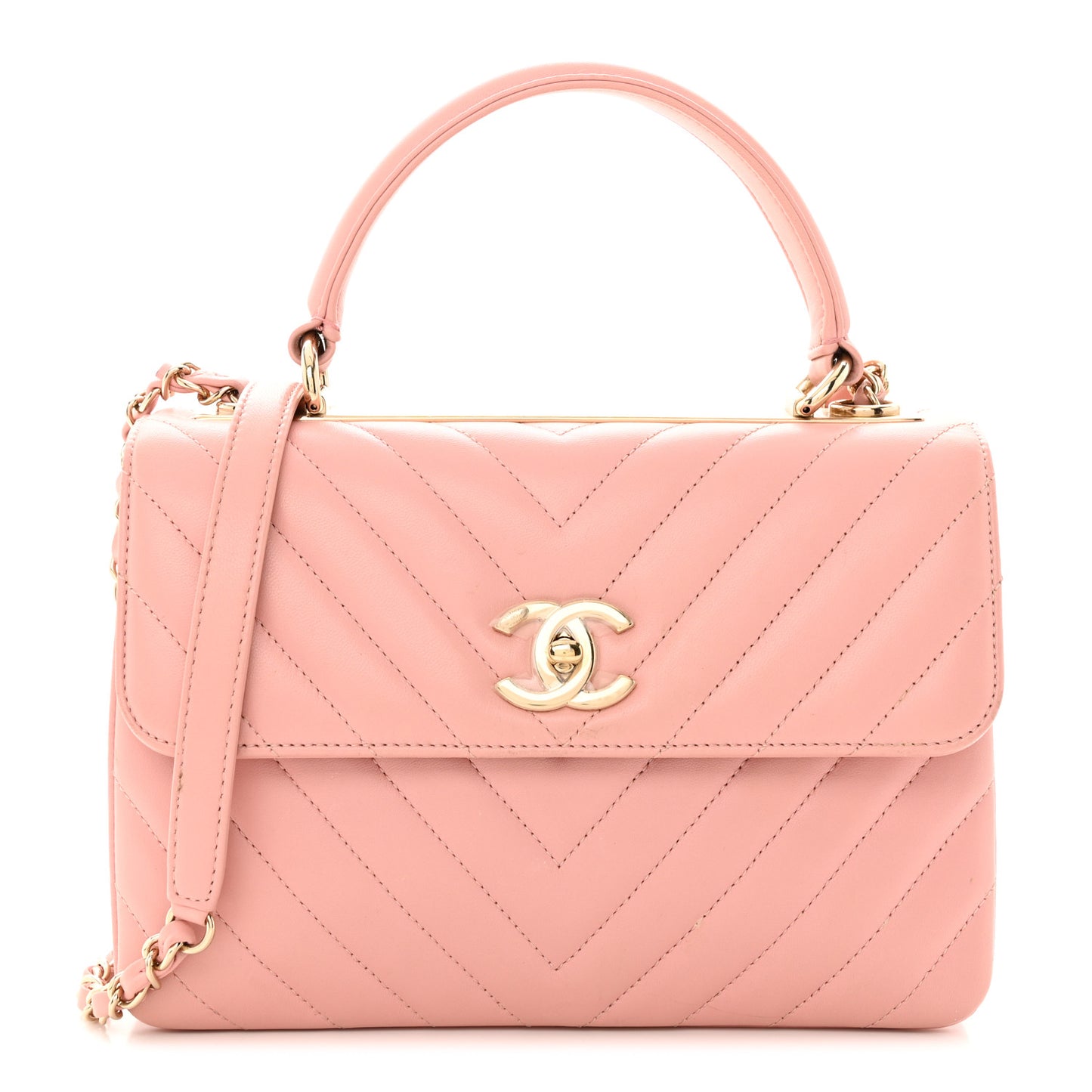 Lambskin Chevron Quilted Small Trendy CC Dual Handle Flap Bag Light Pink