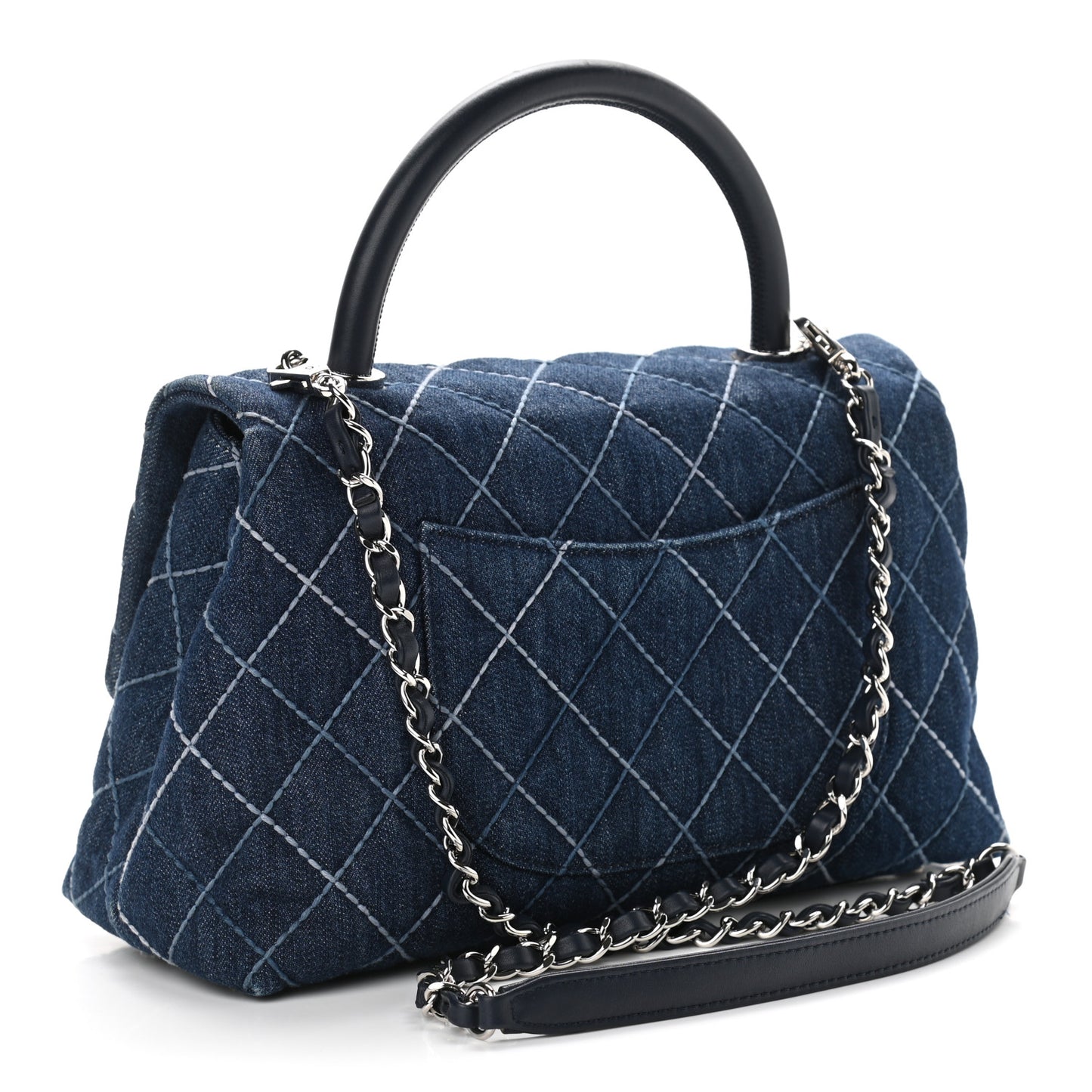 Denim Quilted Small Coco Handle Flap Blue