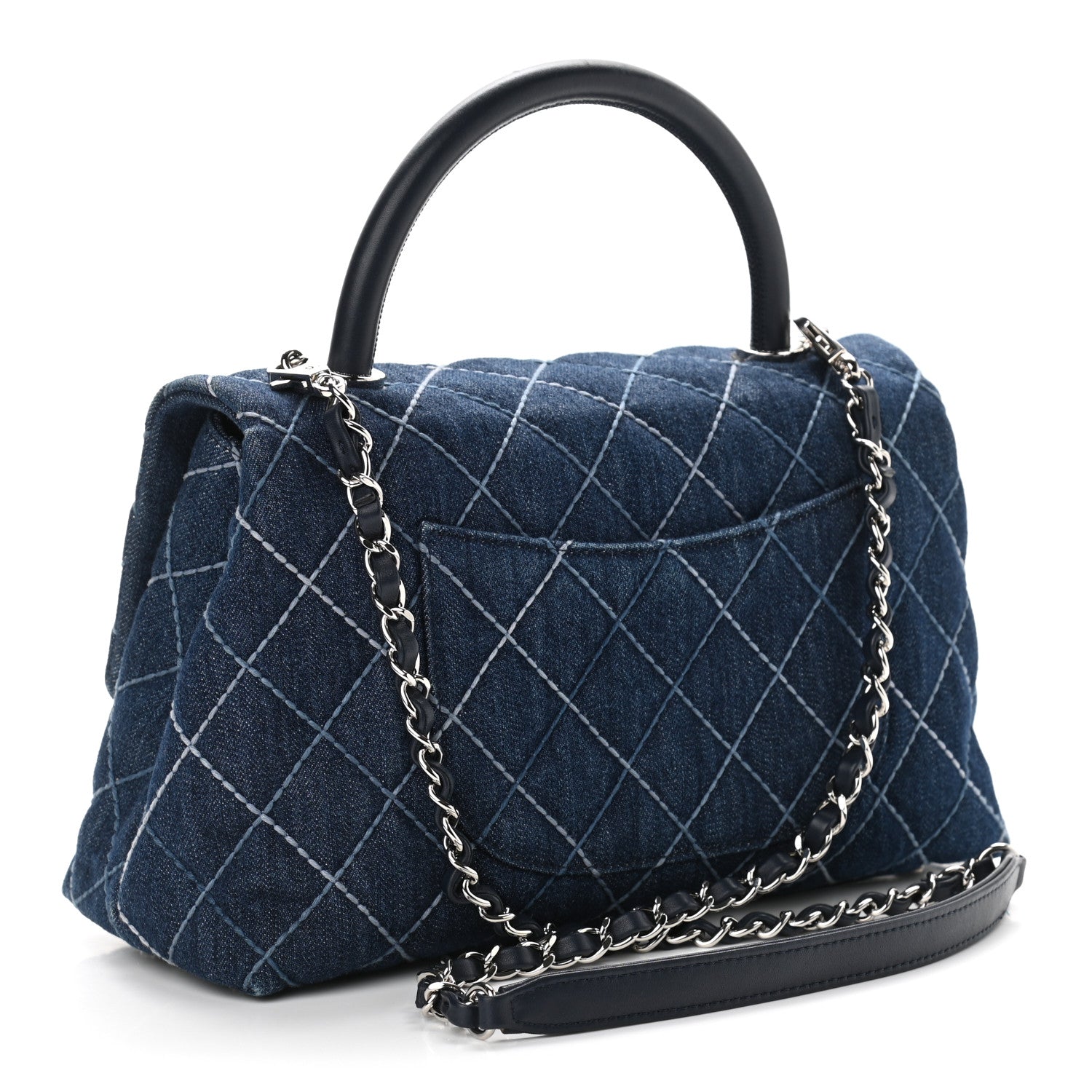 Chanel Denim Quilted Small Coco Handle Flap Blue 3 of 11