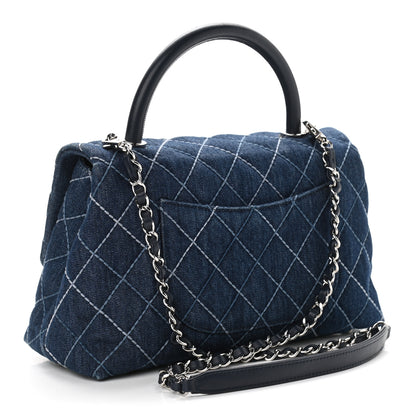 Chanel Denim Quilted Small Coco Handle Flap Blue 3 of 11