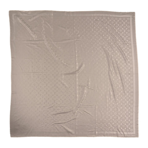 Wool Silk Chale Monogram Shawl Greige