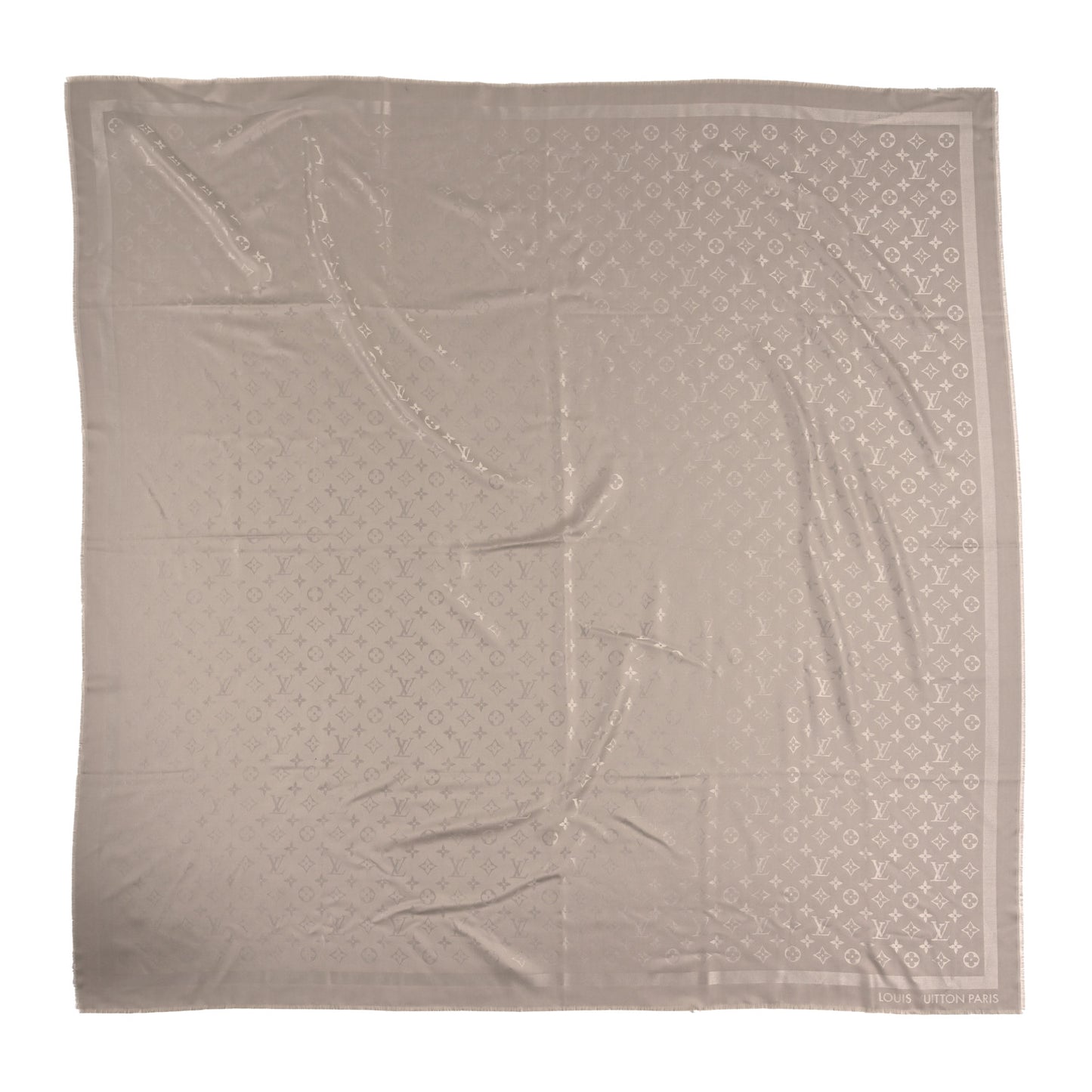 Wool Silk Chale Monogram Shawl Greige