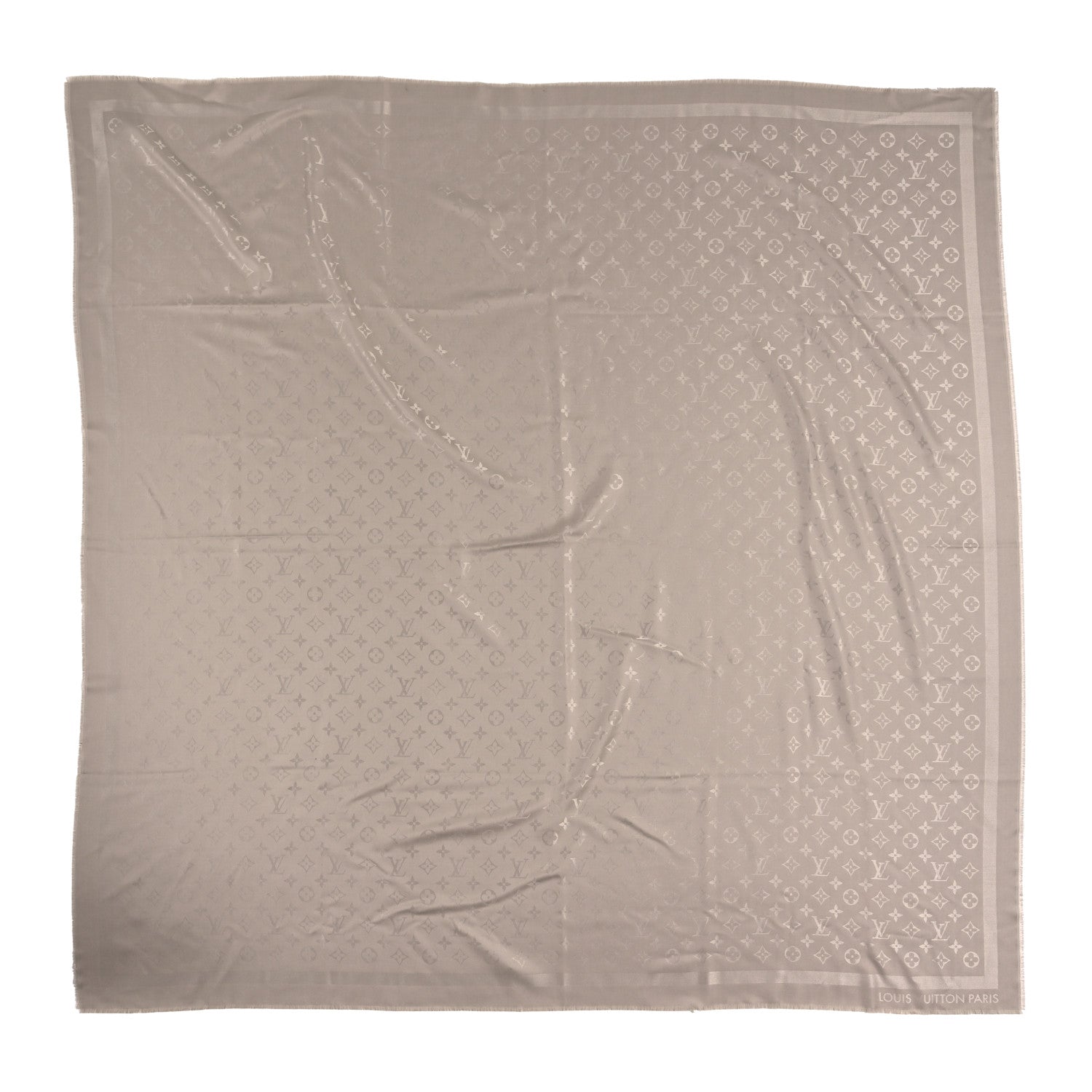 Louis Vuitton Wool Silk Chale Monogram Shawl Greige 1 of 3