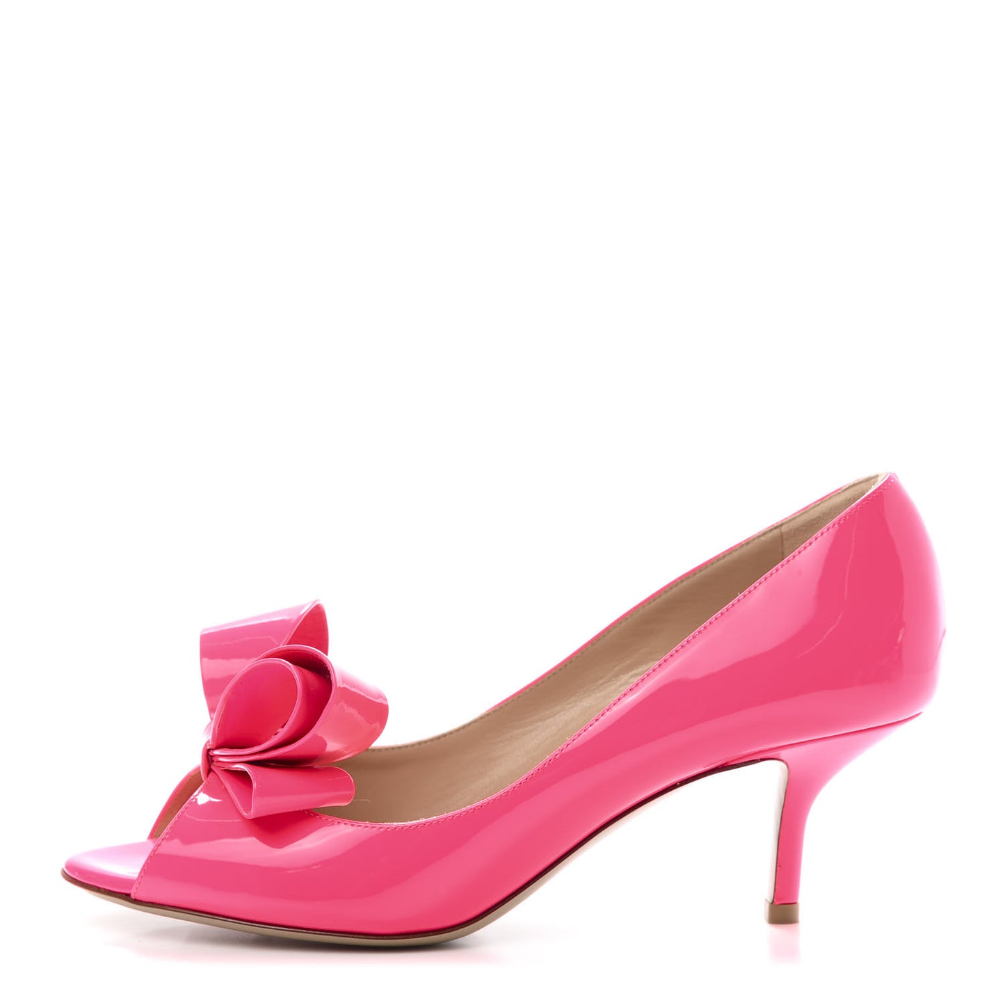 Patent Couture Bow Peep Toe Low Heel Pumps 37.5 Peony