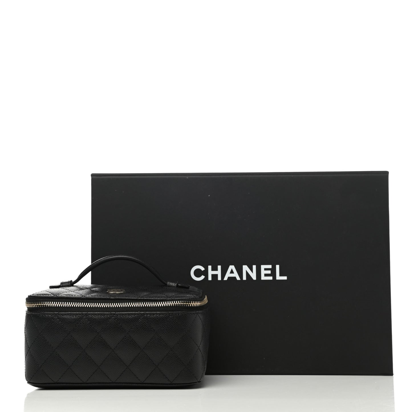 Caviar Quilted Top Handle Jewelry Case Black