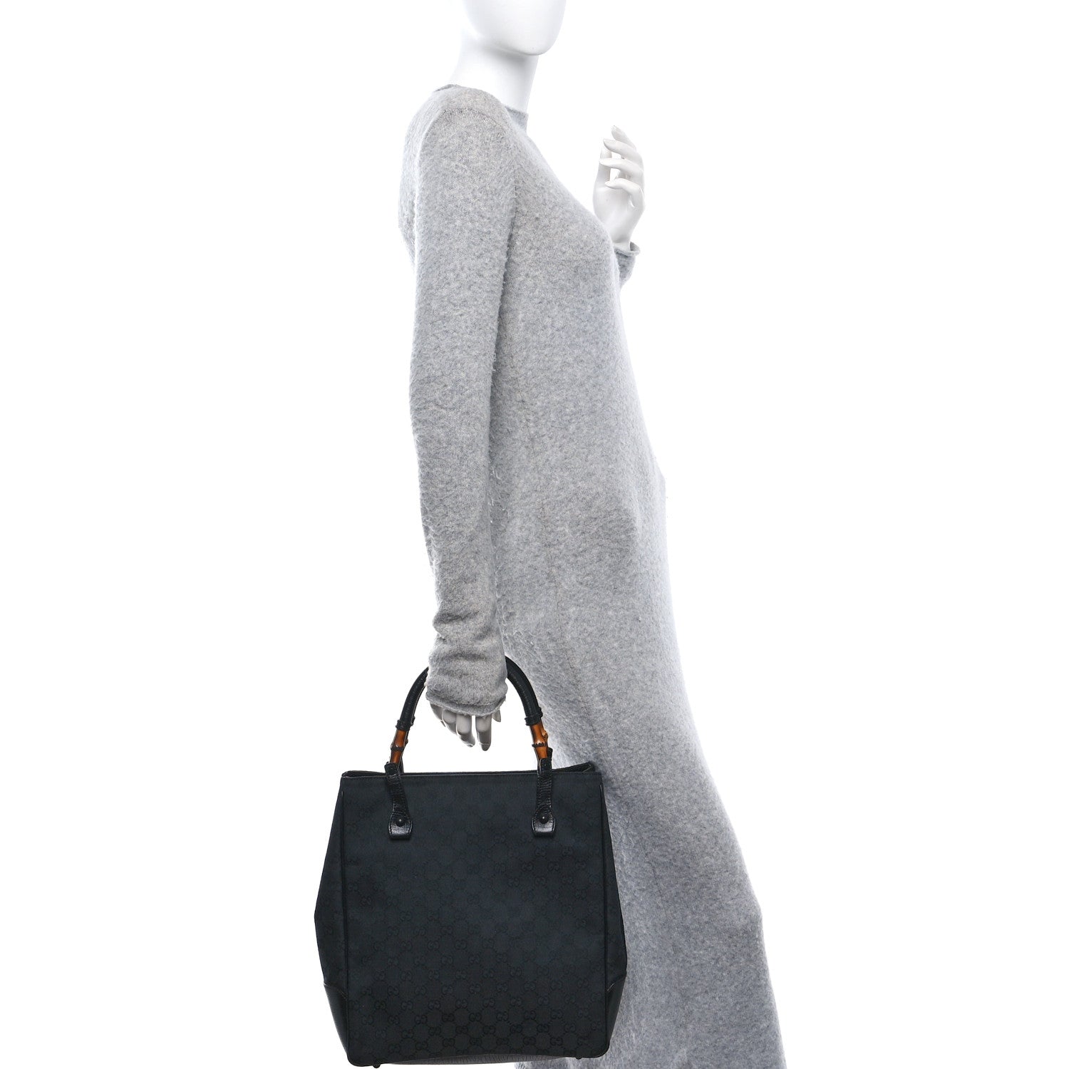 Gucci Monogram Bamboo Handle Bag Black 2 of 10