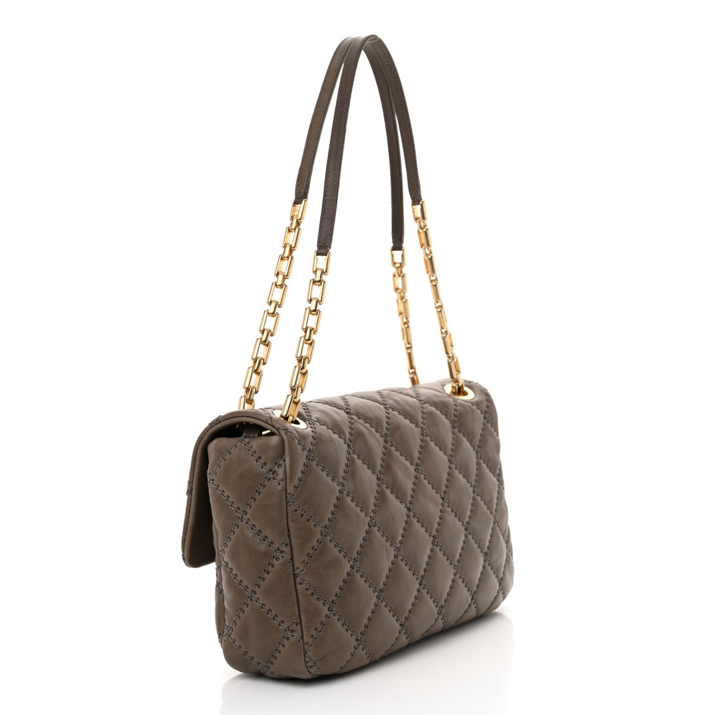 Calfskin Quilted Retro Chain Flap Dark Grey