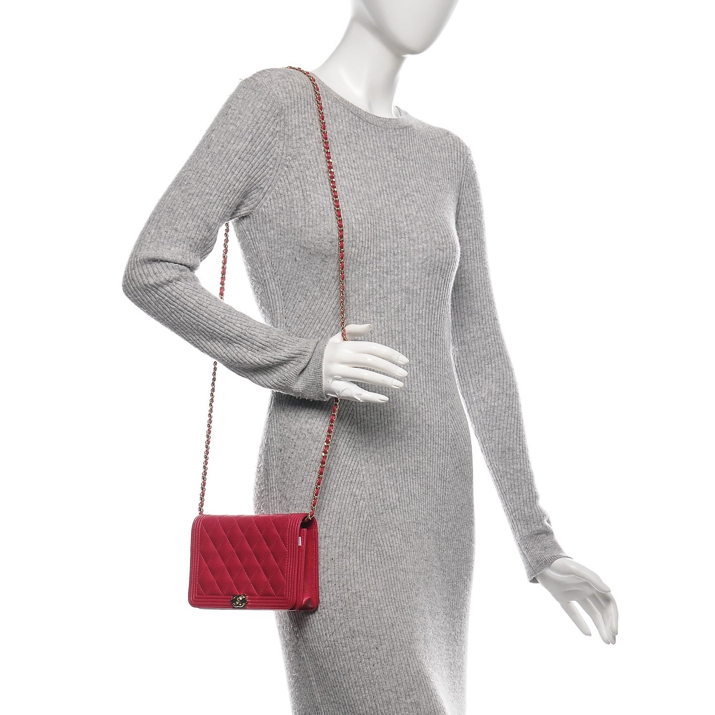 Caviar Quilted Boy Wallet On Chain WOC Fuchsia