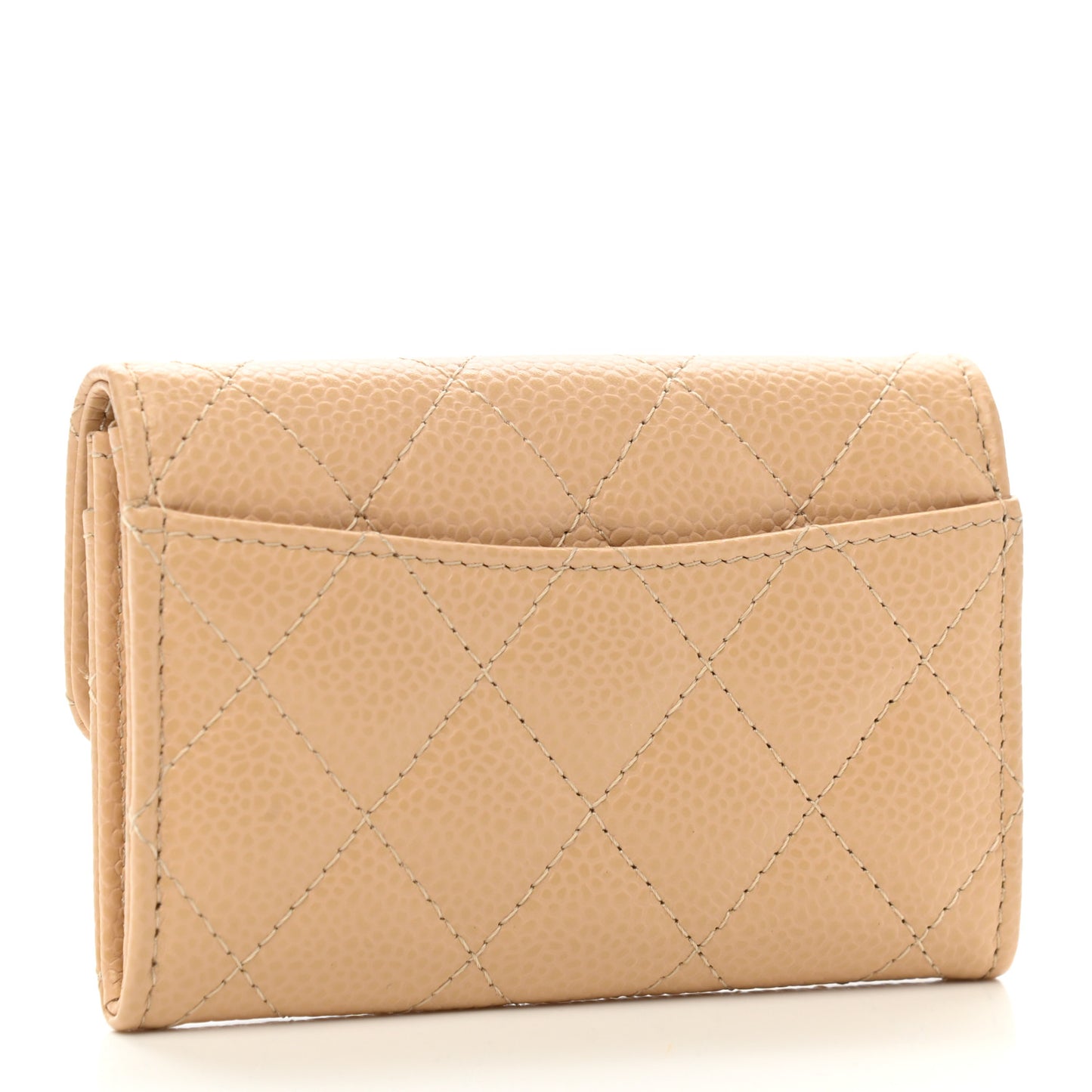 Caviar Quilted Flap Card Holder Wallet Beige