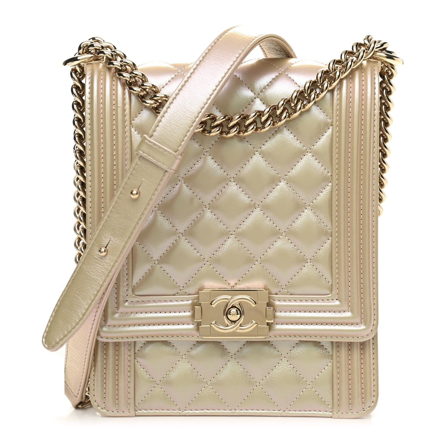 Chanel Iridescent Calfskin Quilted North South Boy Flap Beige 1 of 10